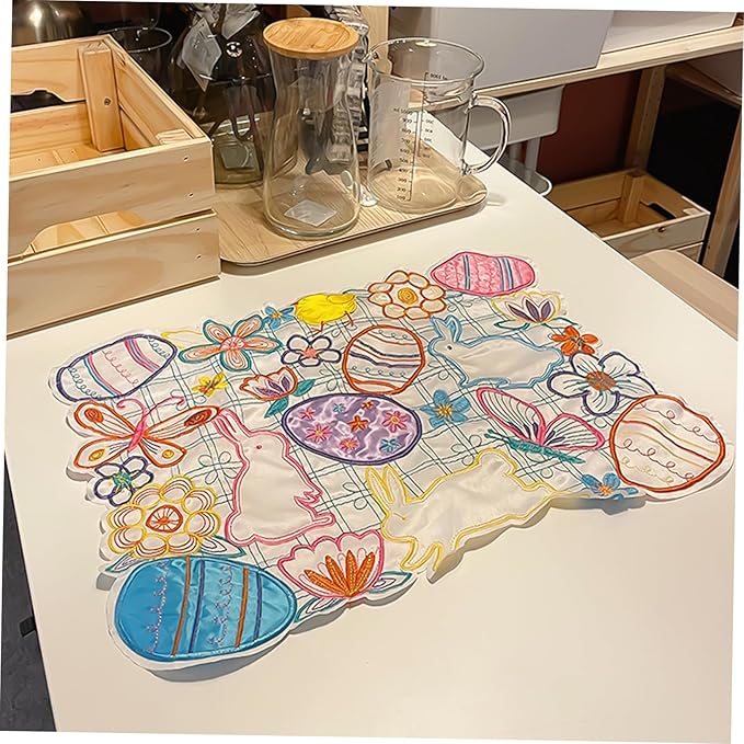 Easter Rabbit Table Mat Handmade Embroidered Easter Egg Placemats Seasonal Kitchen Decor Party Dining Table Decoration