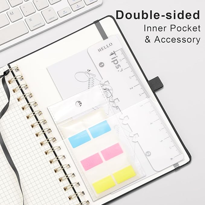 RETTACY Graph Grid Paper Notebook, 140 Pages, A5 Medium Size (5.7'' x 8.3''), 5 Squares per Inch, Hardcover, 100 GSM Thick Paper, for School, Students, Math, Engineering (Black)