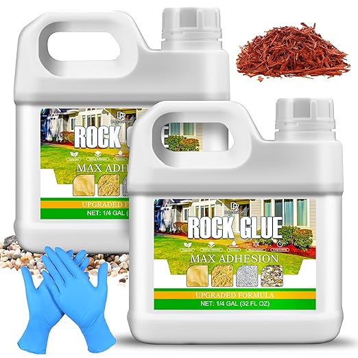 Mulch Glue for Landscaping, 0.5 Gallon Rocks Glue, Fast-Drying Adhesive for Rock, Gravel & Mulch, Non-Toxic, Long-Lasting Stabilizer for Pine Straw, Pebbles & Weed Barrier, Strong Spray for Outdoor