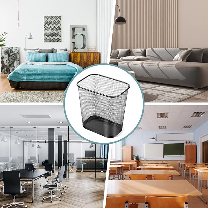 6 Pieces Mesh Square Trash Cans 4 Gallons Wire Wastebasket for Home Black Metal Office Garbage Cans Rectangular Open Top Trash Bin for Kitchen Bathroom Bedroom Dorm Room, 11.7 x 8.5 x 11.8 Inch