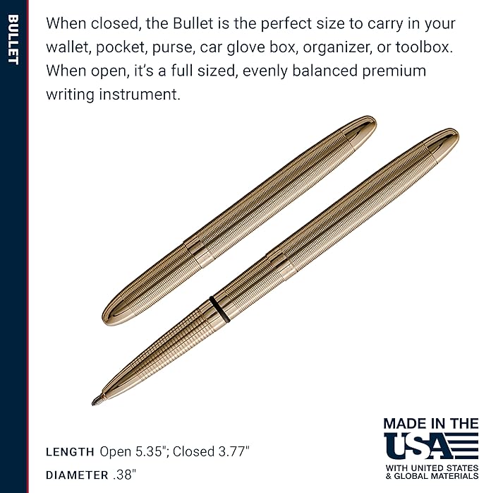 Fisher Space Pen Bullet Pen, Ballpoint, Black Ink, Gold Lacquered Brass, Gift Box