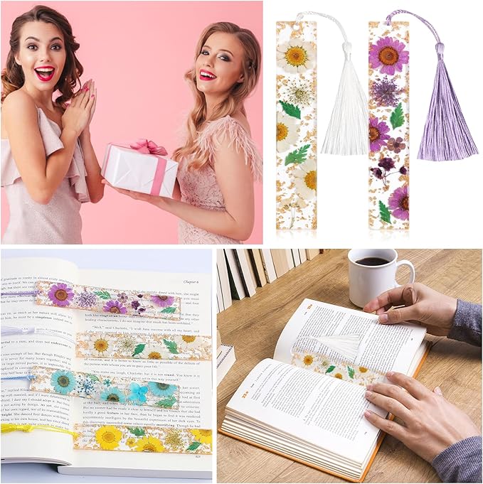 Bookmarks for Women, Kaluofan 2PCS Book Markers for Reading, Durable Handmade Dried Flower Bookmarks with Tassels, Pretty and Increase Reading Interest