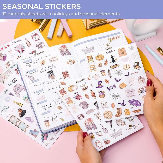 GoGirl Value Sticker Pack – 850+ Small Aesthetic Stickers for Planner, Journal & Calendar – Holidays, Seasonal Stickers, Inspirational Quotes, to-dos, Appointments, Budgeting & Text Boxes – 19 Sheets