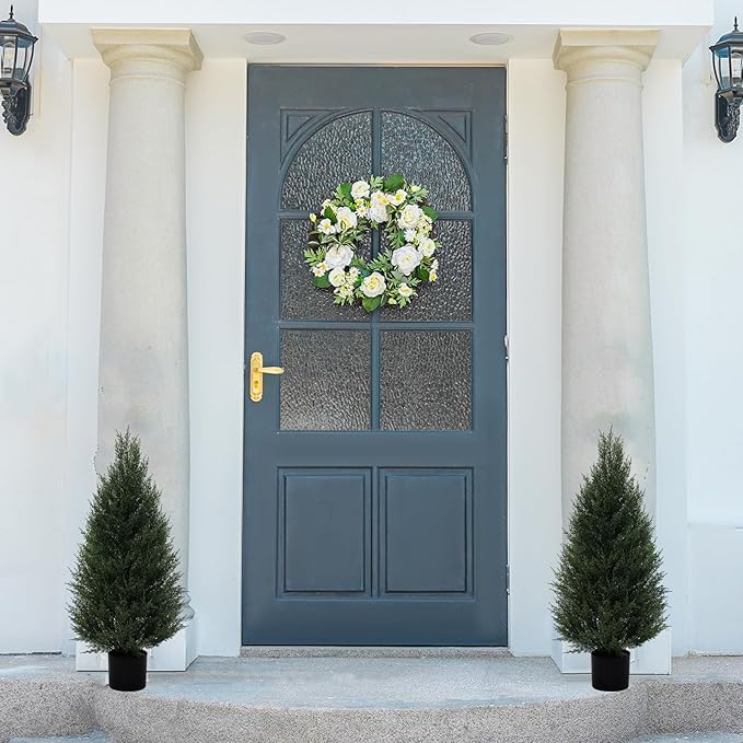 2Pack 3ft Outdoor Artificial Cedar Topiary Trees, All-Weather Faux Pine for Home Porch Entryway Decor