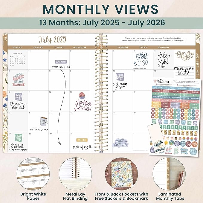 bloom daily planners 2025-2026 (8.5" x 11") Academic Year Day Planner (July 2025 - July 2026) - Weekly & Monthly Dated Agenda Organizer with Stickers & Tabs - Whimsical Wildflowers