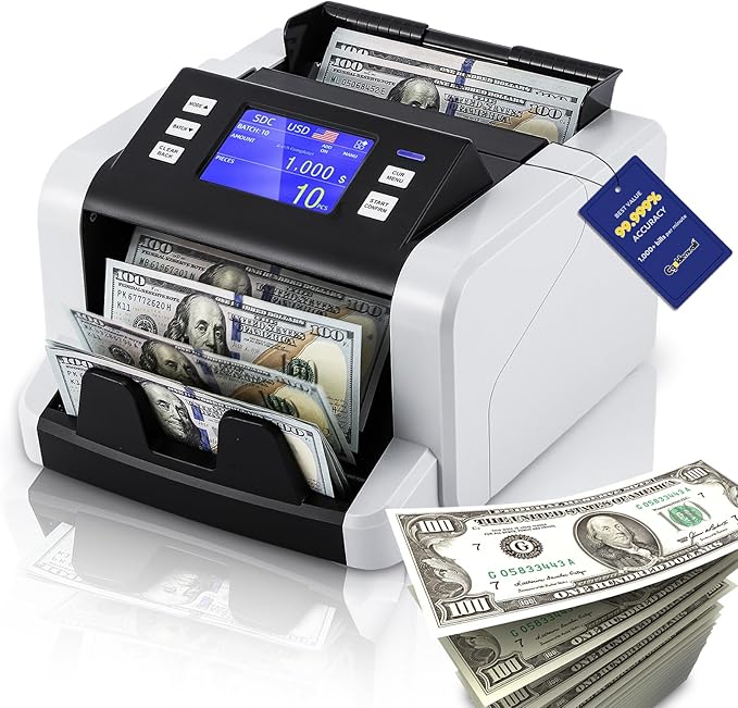 CGOLDENWALL Mixed Denomination Money Counter Machine, Touchscreen Value Counter, 1500Bills/min Cash Counting, UV/MG/IR/DD Detection, Multi-Currency & Modes Bill Counter for Business