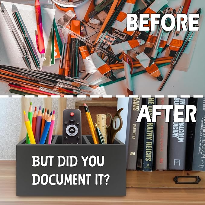 Funny But Did You Document It Black Pen Pencil Holder Organizer for Desk, HR Human Resources Gifts, Office Humor Gifts, Wooden Box Sign for Office Workplace Desk Tabletop Decorations