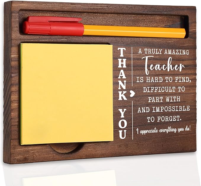 Teacher Thank You Gift Desk Organizer, Appreciation Retirement Graduation New Job, Meaningful Gift for Classroom Mentor Tutor Educator, Office Stuff Sticky Note Pad Holder Dispenser TBC185