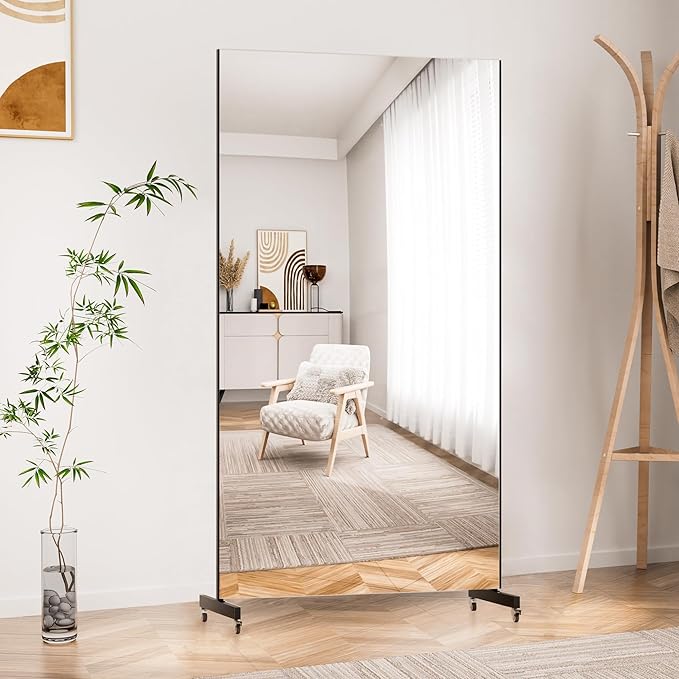 Brisafe Home Gym Mirror 71'' x 40'' - Rolling Safety Mirror for Dance Studio & Yoga, Ultra Clear Nano Material Full-Length, Oversized Shatterproof Floor Mirror With Wheels, 13LBS, Black