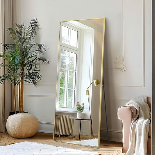 MELOMOIR Gold Mirror Full Length 56"x18" Floor Mirror, Free Standing Mirror Hanging or Leaning, Aluminum Alloy Frame Full Body Mirror for Bedroom Living Room Cloakroom Hallway, Wall Mirror Full Length