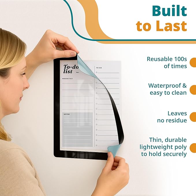 8.5 x 11 Adhesive Wall Frames - Peel & Stick Picture Frames, Wall Sign Holder, Paper & Letter Protector Sheets, Reusable Picture Frame, Dry Erase, Non Magnetic & Non Acryclic - Red, Pack of 25