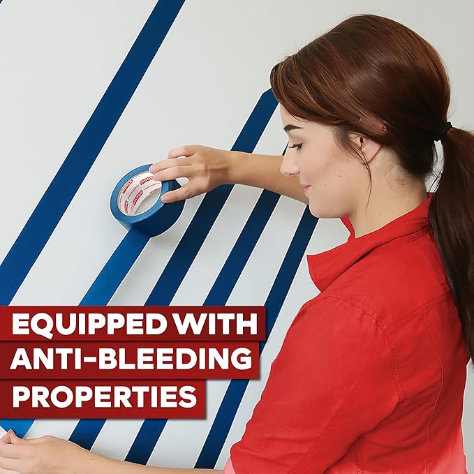 XFasten Professional Blue Painters Tape, Multi-Use, 3 Inches x 60 Yards Blue Tape - Sharp Edge Line Technology, Produces Sharp Lines | Residue-Free and Artisan Grade Wall Trim Tape