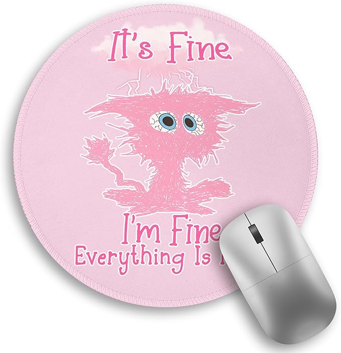 Pink Cat Mouse Pad, Funny Small Round Mouse Pads for Desk, Mini Travel Mousepad for Work Wireless Computer Laptop, Office Desk Accessories, 8.6 x 8.6 inch