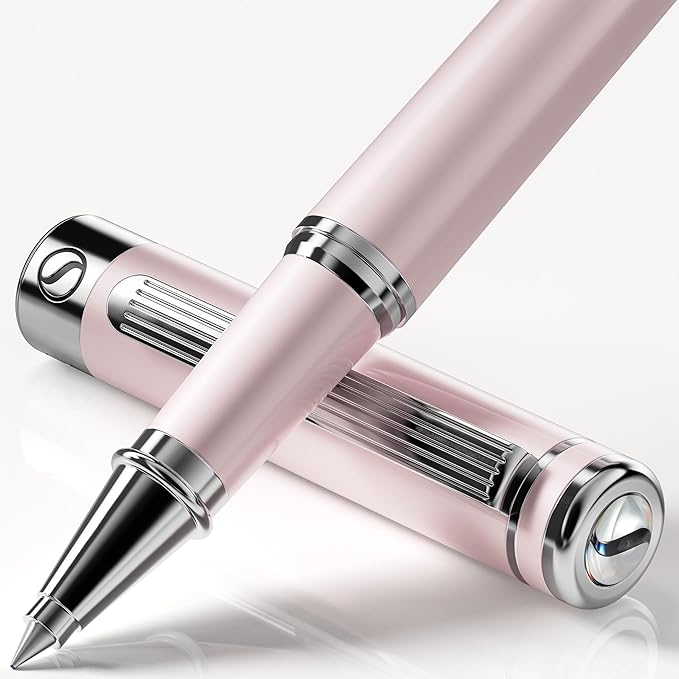 Scriveiner Blush Pink Rollerball Pen - Stunning Luxury Pen With Chrome Finish, Schmidt Ink Refill, Best Roller Ball Gift Set for Men & Women, Professional, Executive Office, Nice Pens