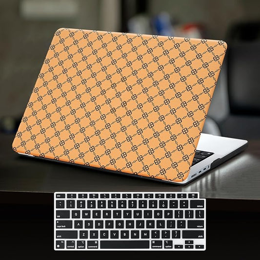 DTangLsm Compatible with MacBook Air 13 inch Case 2025-2022 M4 M3 M2 A3240 A3113 A2681, Luxury Checkered Textured Vintage Leather Retro Hard Shell Case for MacBook Air 13.6 inch+Keyboard Cover,Yellow