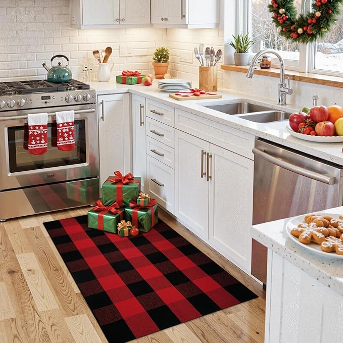 OJIA Christmas Plaid Rug 27.5"x43" Front Door Mats Outdoor, Woven Washable Front Porch Rug Outdoor Door Mat Holiday Welcome Mats Indoor Layered Doormats for Entryway, Home Entrance Decor