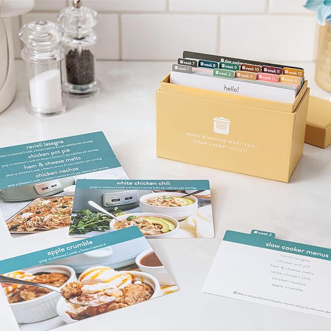 Meal Planner with 72 Photo Recipe Cards (Slow Cooker) - Weekly Menu Planner | Recipe Box | 12 Reusable Grocery Lists | 5 Blank Cards | Card Protectors | Easy Recipe Ideas with Pictures