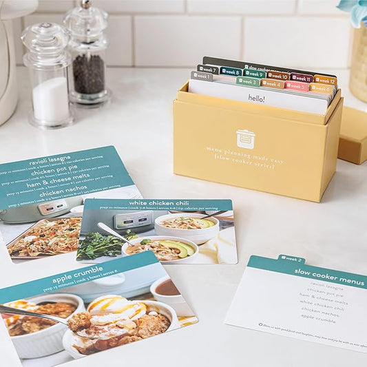 Meal Planner with 72 Photo Recipe Cards (Slow Cooker) - Weekly Menu Planner | Recipe Box | 12 Reusable Grocery Lists | 5 Blank Cards | Card Protectors | Easy Recipe Ideas with Pictures