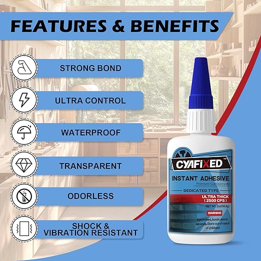 Professional Grade Cyanoacrylate Super Glue, Ultra Thick Viscosity CA Glue for Woodworking, 2 oz. (56.8 Grams) - Instant Adhesive for Woodworking, Gap Filling, Heavy Duty Wood Bonding