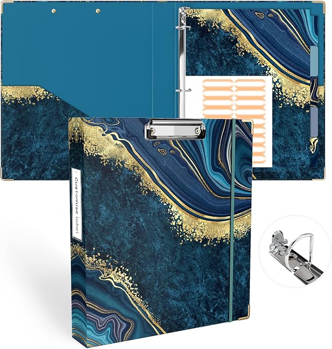 Ospelelf Binder with Clipboard 1 Inch, D Ring Binder for Letter Size (11" x 8.5") with Dividers, File Folder Labels, 3 Ring Binder with Storage for School and Office Supplies