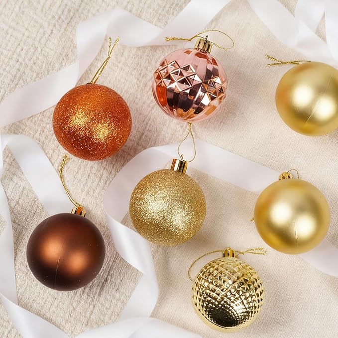 Christmas Tree Decorations Ornament Set, 60ct 2.36 Inches Bronze and Gold Shatterproof Christmas Ball Ornaments, Hanging Ball for Xmas Holiday Wedding Party Decor