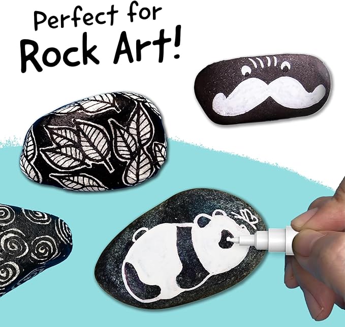 4 Dual Tip White Paint Pen - Extra Fine Tip & Medium - Permanent ink, White Acrylic Paint Pen for Wood, Fabric, Glass, Plastic, Ceramic, Rocks, Coloring Book Art - Acrylic Markers, Quick Dry