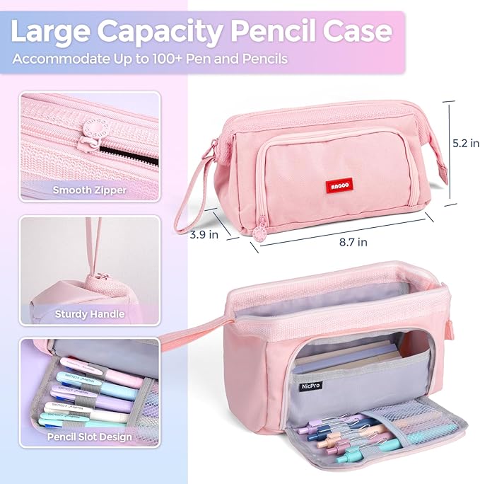Nicpro 52 PCS Aesthetic School Supplies with Cute Pen Case, 12 Pastel Highlighter, 8 Color and Black Ink Gel Pens, 6 Ballpoint Pen, 6 Mechanical Pencils Set for Student Stationary College Essentials