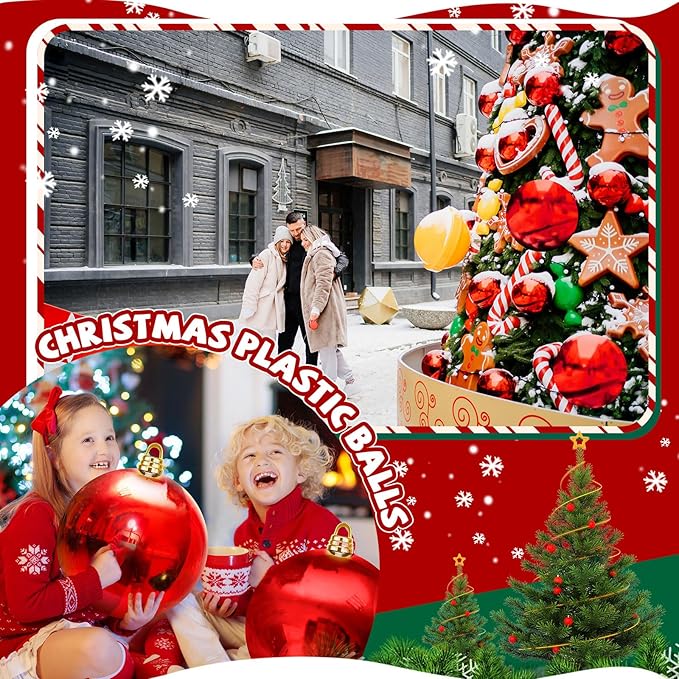 6 Pcs Christmas Ball Ornaments 12 Inch UV Resistant and Waterproof Shatterproof Shiny Plastic Christmas Tree Hanging Ornaments Decoration for Indoor Outdoor Holiday Party(Red)