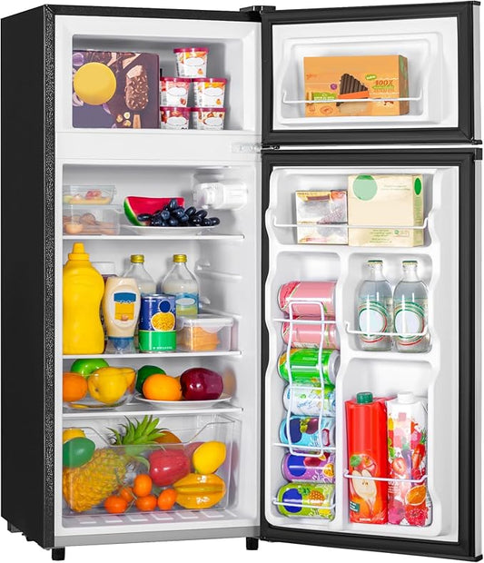 Manastin 4.4 Cu.Ft Mini Fridge with Freezer, Small Fridge with 2 Doors for Office, Kitchen, Dorm and Bedroom, Mini Refrigerator with Adjustable Shelves (Silver)