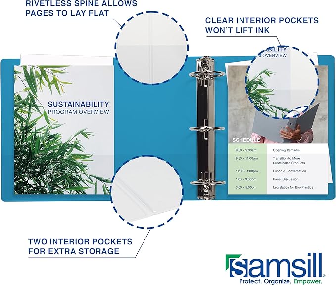 Samsill Durable 2 Inch Binder, Made in The USA, D Ring Binder, Customizable Clear View Cover, Sky Blue, Holds 475 Pages