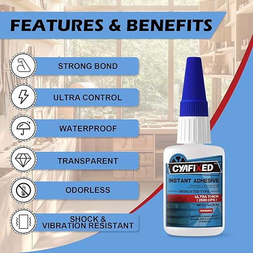Professional Grade Cyanoacrylate Super Glue, Ultra Thick Viscosity CA Glue for Woodworking, 1 oz. (28.3 Grams) - Instant Adhesive for Woodworking, Gap Filling, Heavy Duty Wood Bonding