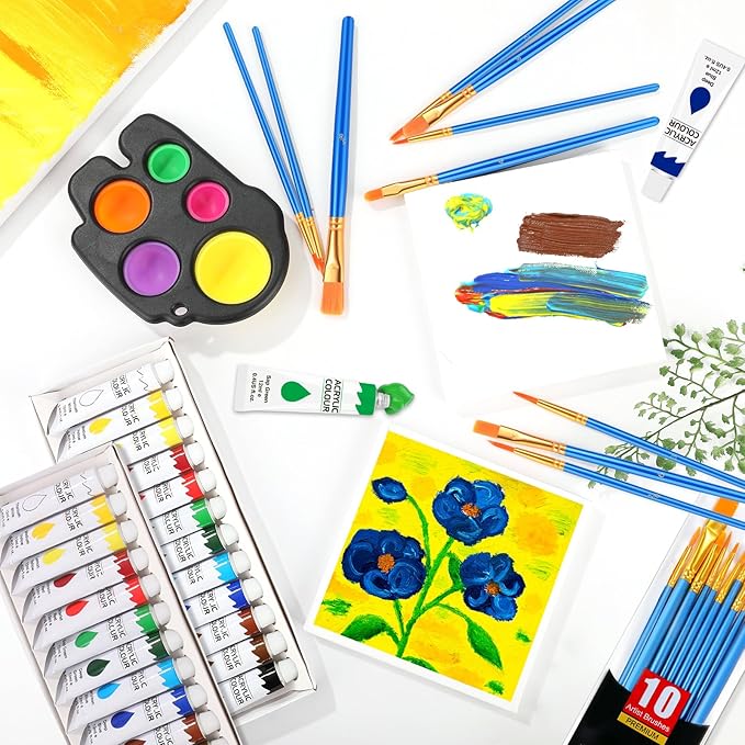 ESRICH Acrylic Paint Set 12 Colors (2 Pack) with 20 Paint Brushes, 24 Acrylic Paints for Adults, Kids, Beginner, Professional Artists, Non-Toxic Craft Paint kit for Paper, Canvas, Rock,Wood, Ceramic