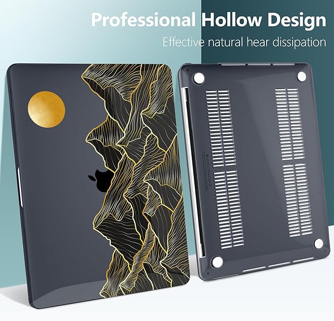 TWOLSKOO Compatible with MacBook Pro 13 inch Case 2023-2016 A2338 M2/M1 A2251 A2289 A2159 A1989 A1706, Plastic Hard Shell Cover & Keyboard Skin & Screen Protector - Golden Mountain