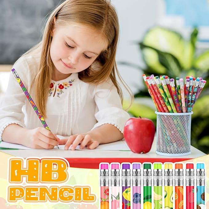 Kosiz 200 Pcs Thanksgiving Assortment Colorful Fun Pencils Fall Pre Sharpened Wooden Pencil Christmas 10 Fruit Styles Pen Novelty Kids School Supplies Student Reward Stationery Party Favors