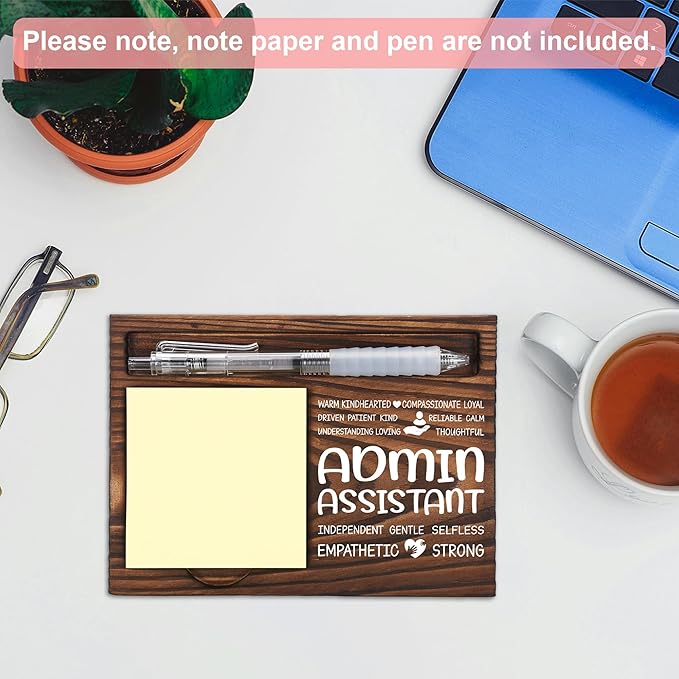 Admin Assistant Appreciation Gifts, Thank You Gift for Admin Assistant, Administrative Office Coworkers Staff Appreciation Gifts, Sticky Note Holder Wooden Notepad & Pen Holder 6.5" x 4.7" - FTA294