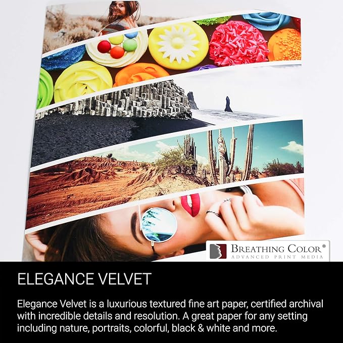 Elegance Velvet 17 in x 25 in, 25 Sheets is a Premium Matte 310 gsm, Cold Pressed Bright White Museum Grade Fine Art Inkjet Paper, Compatible with Most Dye-Based and Pigment Printers
