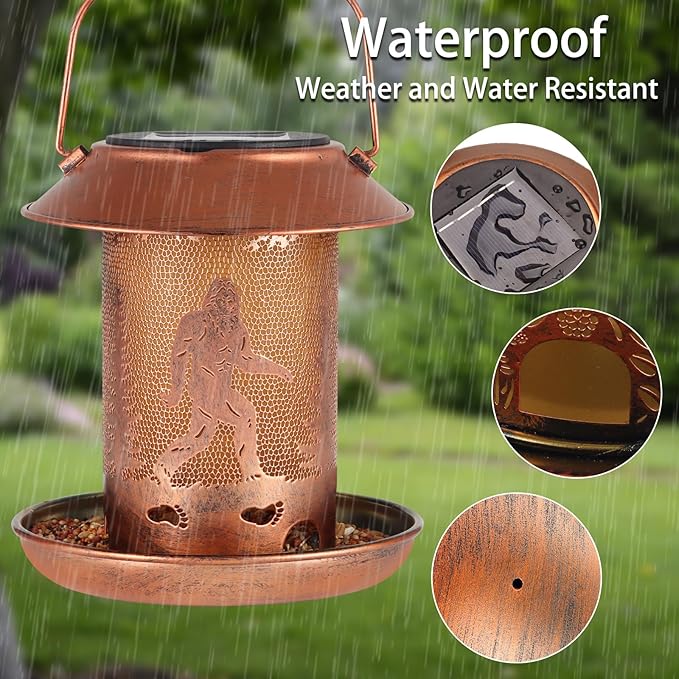 2 Pack Bird Feeders for Outdoors Bigfoot Garden Decor Gifts for Women Mom Grandma Solar Lanterns Outdoor Waterproof Metal Solar Decoration OutsideLED Lanterns for Yard, Patio, Lawn, Pathway