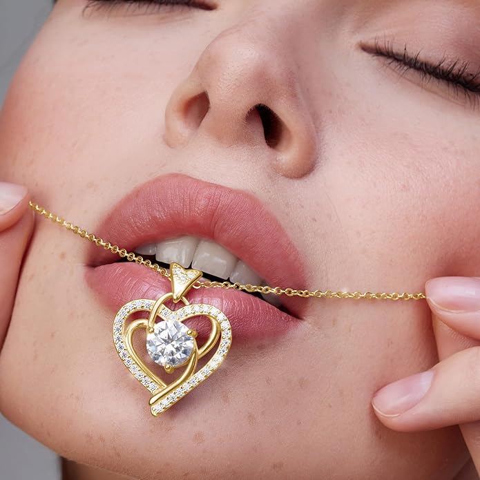 Moissanite Pendant Necklace for Women – 925 Sterling Silver Necklace for Women Heart Pendant, Dainty Silver Jewelry Gift Box for Mom Wife Girlfriend – Birthday Anniversary (1-3 CT)