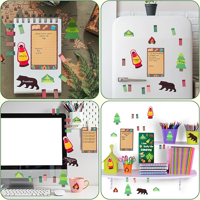 Xqumoi I Just Really Like Camping Sticky Notes Set, 550 Sheets, Camp Adventure Self-Stick Note Pads Tree Bear Tent Writing Memo Pads Page Marker Student Classroom Back to School Gift Office Supplies