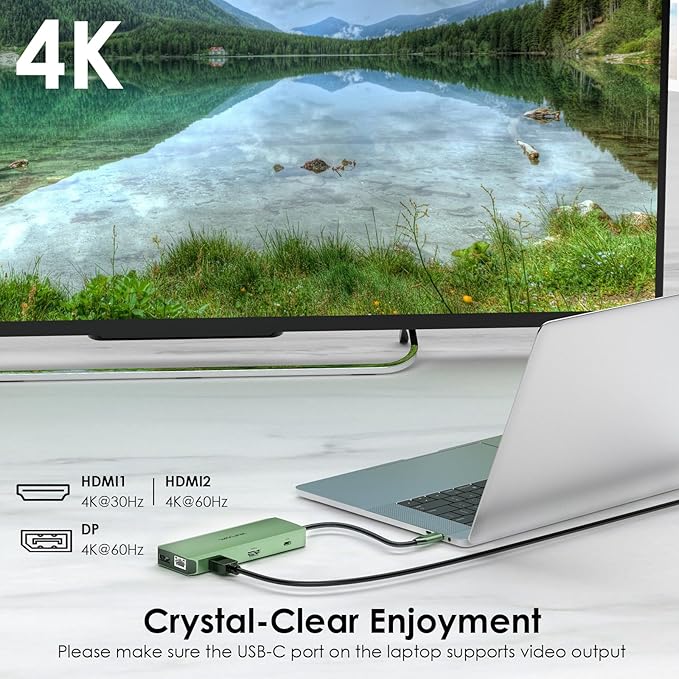 WAVLINK USB C Docking Station Dual Monitor, USB Type C Hub Triple Display, USB C to 2 HDMI,DisplayPort, PD Charging, Ethernet, 5 USB, SD/TF Read, Audio for MacBook Dell HP Lenovo Surface, Green