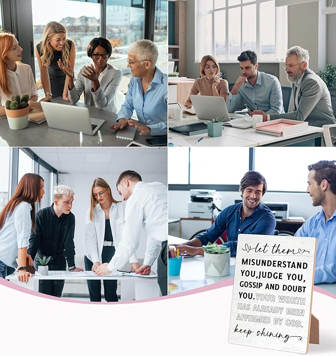 Desk Signs for Office, Mental Health Decorations, Inspirational Desk Decor, Home Decor Living Room, Coworker Gifts, Encouragement Gifts for Women Men Friend, Christian Gifts, Wooden Sign with Stand,1