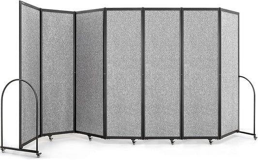 Folding Room Partition,Privacy Room Screen with Arms,Office Dividers Partition Wall,14'3"L* 6'7"H,Light Grey