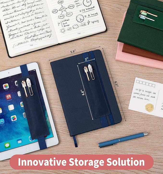 Lined Journal Notebook for Work, A5 Leather Notebook with Pen Sleeve, 100GSM/160 Pages Thick Paper, Daily Journals for Writing, School, Note Taking, Business, Travel, College Ruled