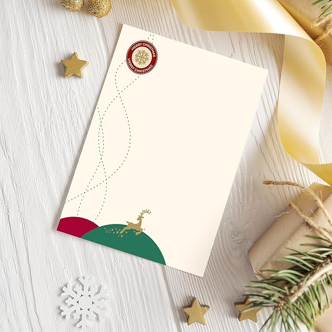 easykart labels Christmas Stationery Paper Letterhead Sheets 60 Pack Holiday Xmas Theme Design For Writing Letters Computer Office Notes & Printing Supplies Size 8.5" X 11"