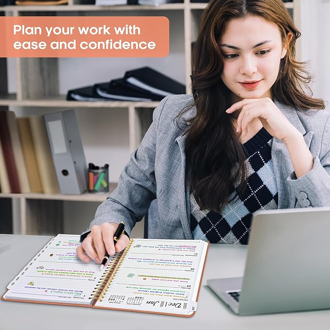 2026 Planner, Weekly and Monthly Calendar Planner Book, January 2026 - December 2026, Hardcover Spiral Planner with Monthly Tabs, Notes Pages, Perfect for Women & Men, A5 (6.4" x 8.5") - Coral