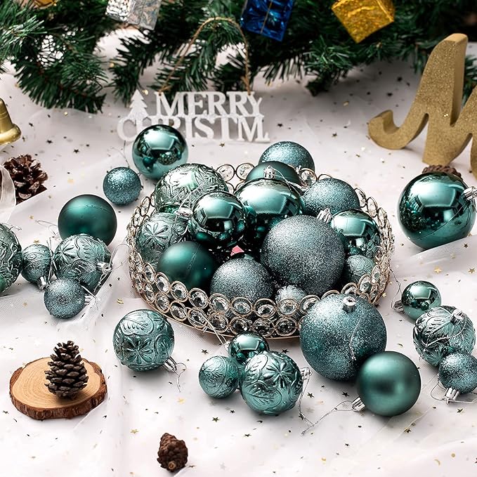 Senjie Green Shatterproof Christmas Ball Ornaments, 32 Pcs, Plastic, Wedding & Christmas, Hanging