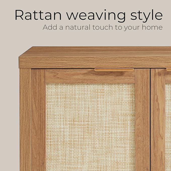 Walsham 61'' Buffet Cabinet with Storage, Adjustable Shelf Sideboard Rattan Entryway Console Cabinet with Doors Modern Credenza Coffee Bar Station for Kichen Living Room Holds 410lb Weathered Oak