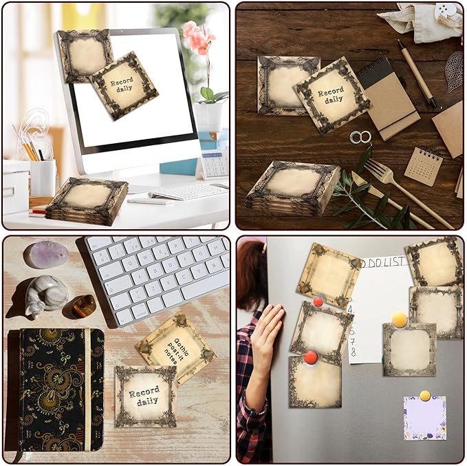9 Pieces Halloween Gothic Sticky Notes Self-Adhesive Gothic Style Design Note Pads Gothic Style Sticky Memo Notes for School Office Home Supplies Students Teachers Gift