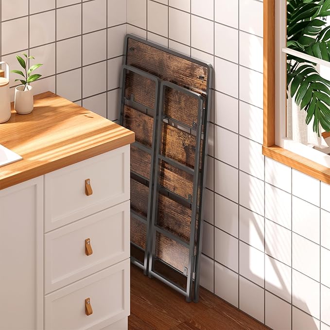 4NM No Assembly Folding Bookshelf, 3-Shelf 42.1" H Collapsible Foldable Bookcase Storage for Small Spaces, Rustic Brown and Black