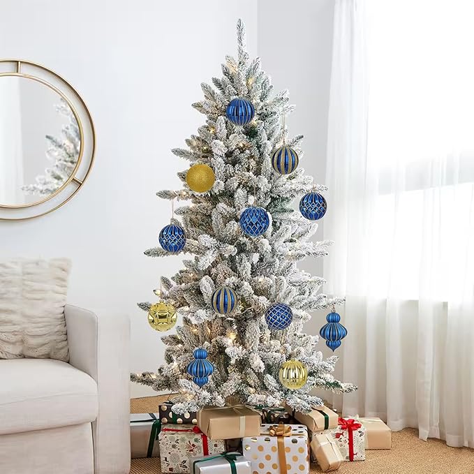 4" Christmas Ball Ornaments Set 12PCS Large Shatterproof Plastic Ornaments Christmas Tree Ball Hanging Ornaments for Xmas Tree Wedding Party Holiday Decorations - Navy Blue, Gold